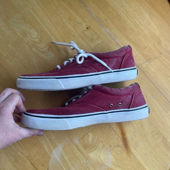 Sperry mens red flat slip on lace up boat shoes sneakers size 10.5 - Picture 6 of 7